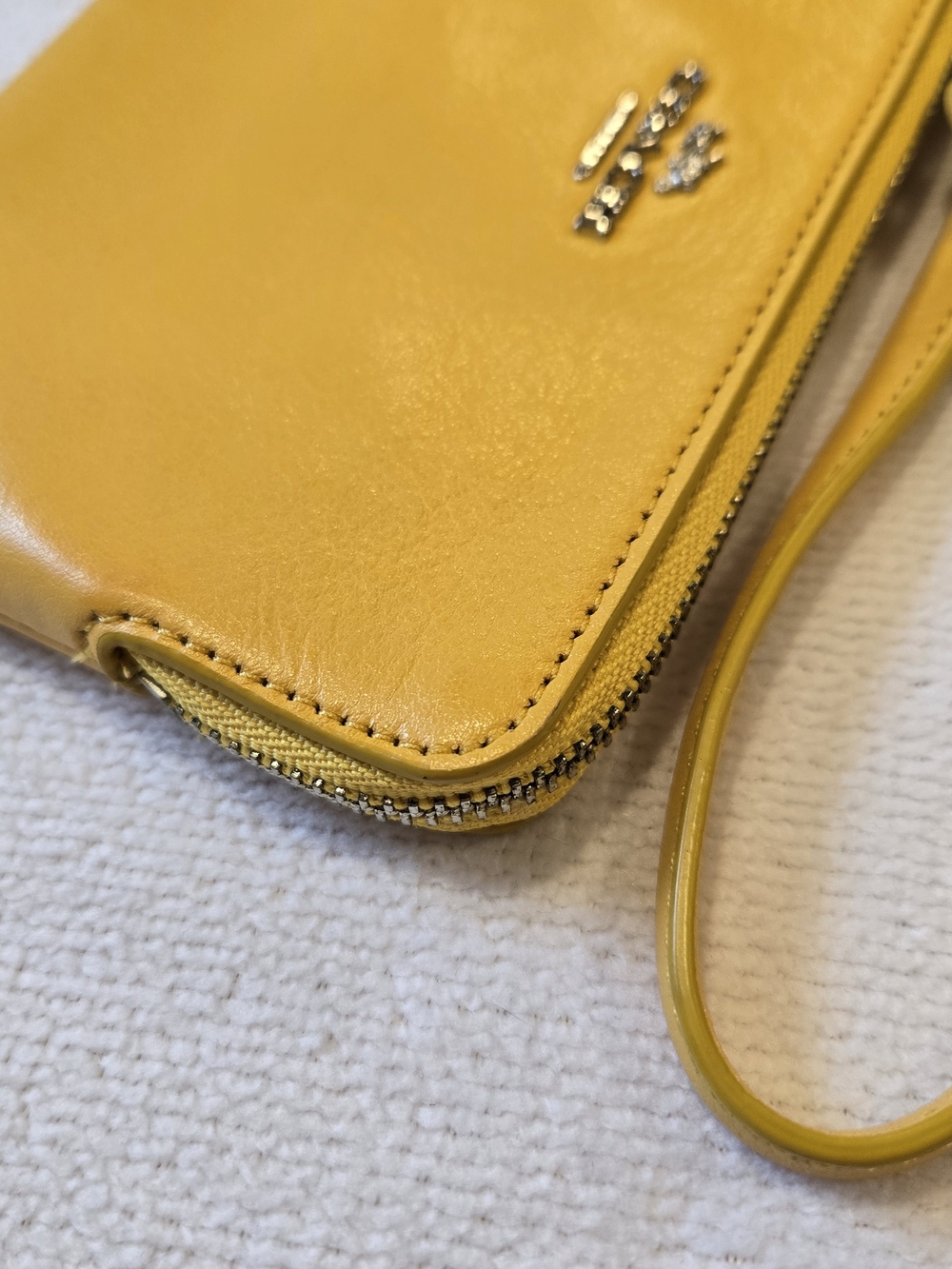 Coach Yellow Leather Wristlet Clutch with Logo Tag - Picture 4 of 13